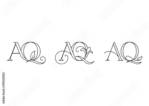 Elegant aq monogram decorative serif alphabet initial letter with leaves