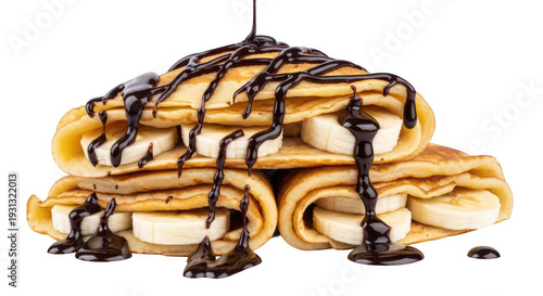 A stack of crepes with chocolate sauce on top