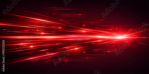 Abstract red glowing light waves with bright motion energy on dark background
