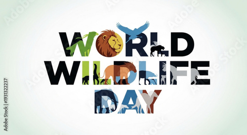 World wildlife day celebration with animals silhouette in text