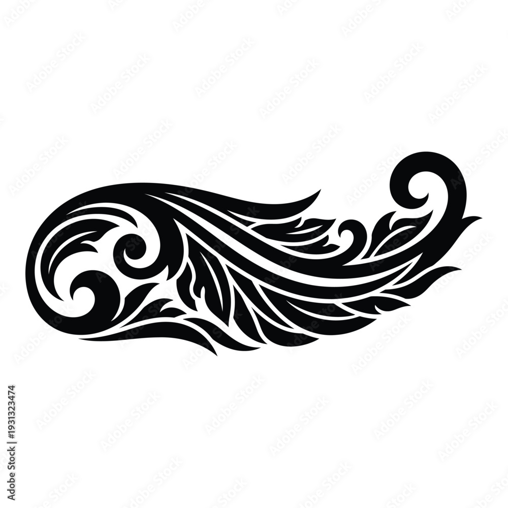 Fototapeta premium Black tribal wave design element isolated on white background for tattoo or graphic design decorative swirling pattern