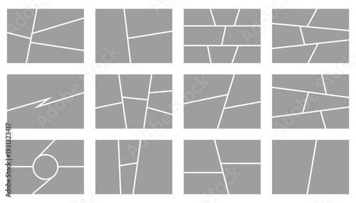 Comic book panel template with empty frames for manga storytelling, creative photo collage layout. Grid design cartoon strip presentations. Rectangle mosaic empty page.