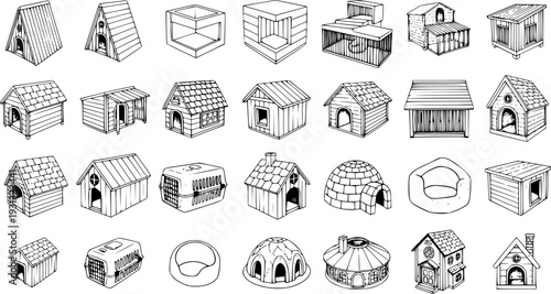 Assorted Pet Houses and Carriers Illustration