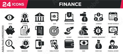 Finance solid icons collection. Perfect pixel on transparent background. Vector illustration