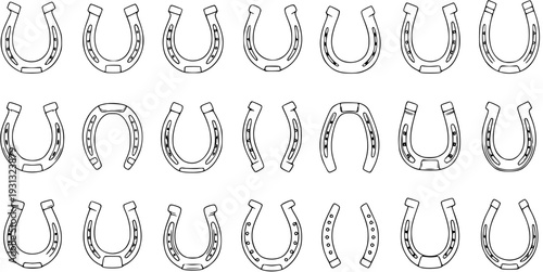 Horseshoe Collection: Black  White Vector Illustration for Luck, Country  Equestrian Themes