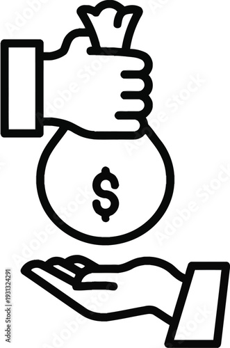 Hand holding money bag with dollar and euro symbols representing wealth and finance