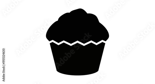 A single solid black silhouette icon of a cupcake with a decorative fluted paper liner
