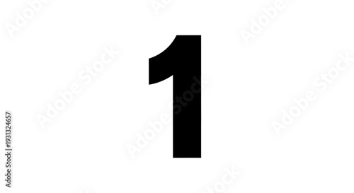 Bold Black Numeral One on Pristine White Background Symbolizing First Place, Priority, Beginning, or Unity in Graphic Design Elements and Concepts