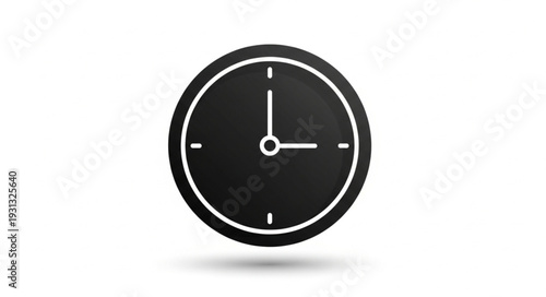 Simple black clock face with white hands and markers.