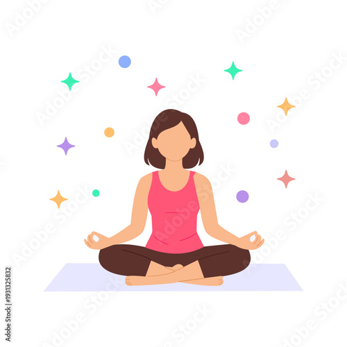 Morning Meditation, practicing mindfulness for inner peace, Flat vector character illustration