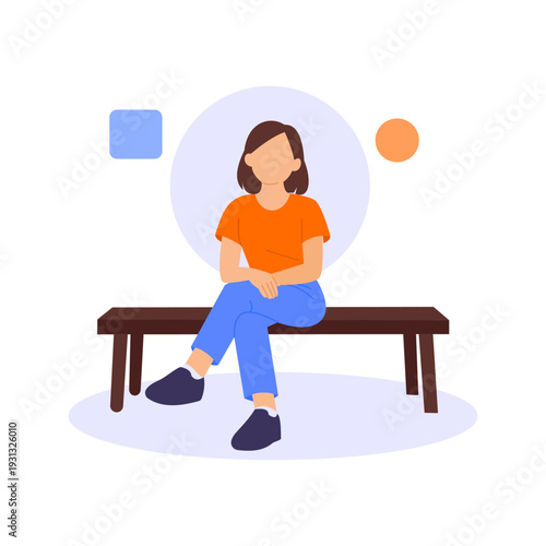 Sitting Calmly, maintaining peaceful balanced composed posture, Flat vector character illustration