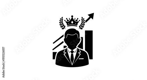 Businessman with crown and rising graph.