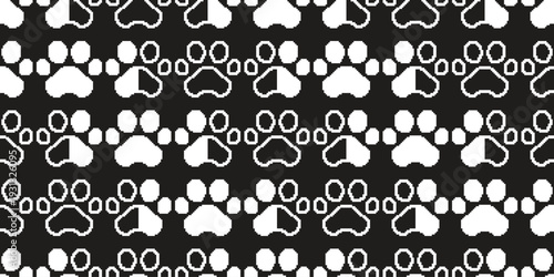 dog paw seamless pattern pixel art game retro cat footprint pet vector puppy kitten cartoon doodle gift wrapping paper repeat wallpaper tile background scarf isolated illustration design black