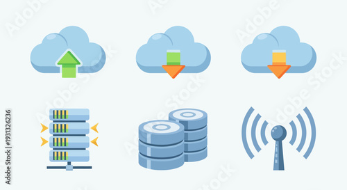 Cloud data storage server icons.