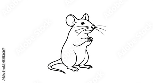 A cute cartoon mouse standing on hind legs looking right simple line drawing minimalistic style white background