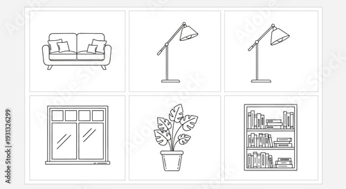 Collection of home office furniture icons.