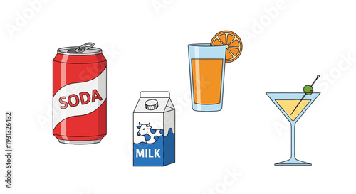 Colorful drinks and beverage icons.
