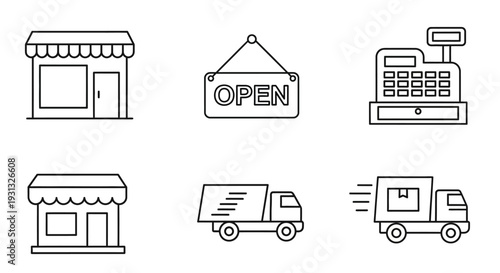 Delivery truck and shop icons.