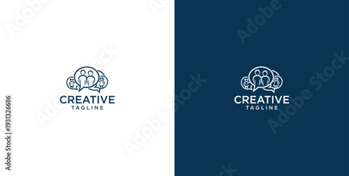 unity human logo and chat bubble logo vector icon