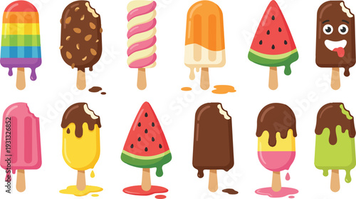 Colorful Cartoon Popsicles with Toppings and Designs