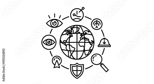 Globe with security icons around it.