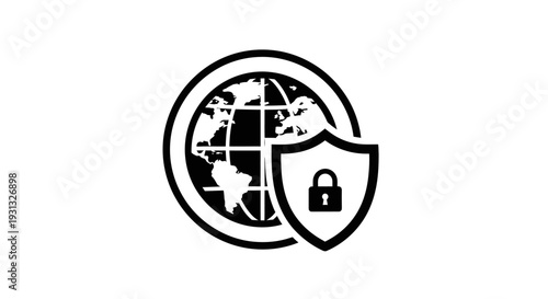 Globe with shield and lock symbol.