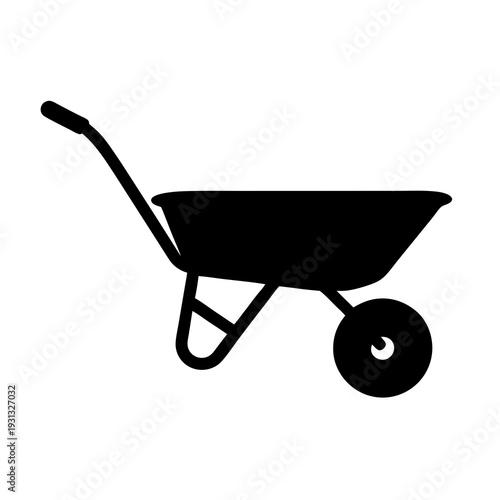 Illustration of a black wheelbarrow on white background for construction work