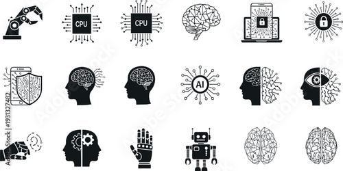 Collection of Artificial Intelligence and Technology Icons.