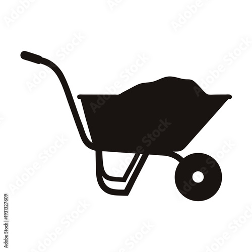 Black and White Illustration of a Wheelbarrow Full of Material for Construction