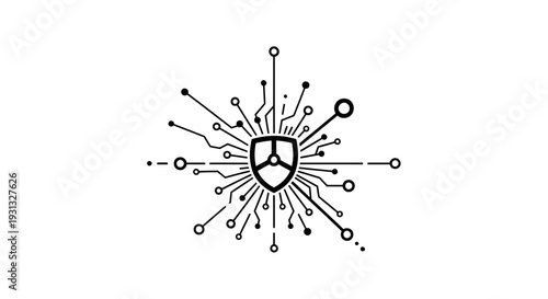 Shield logo with connected lines.