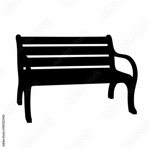 Silhouette of a wooden park bench with multiple slats in black