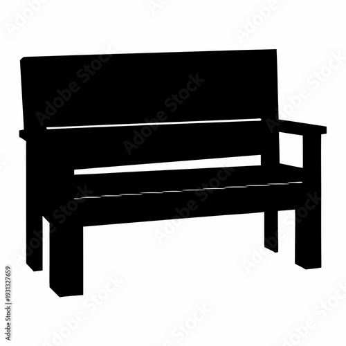 Striking silhouette image depicting a park bench in stark black against white