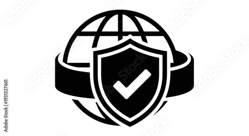 Shield with check mark globe icon.
