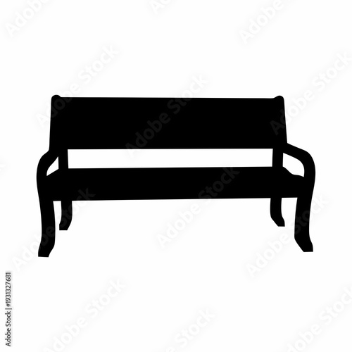 Silhouette of a Park Bench with Backrest on a White Background