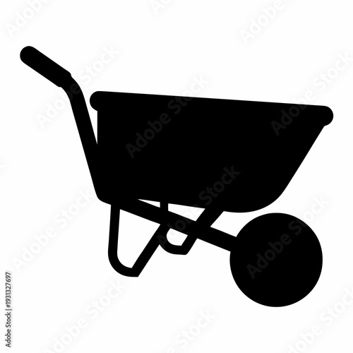 Black silhouette of a wheelbarrow, gardening tool for construction purposes