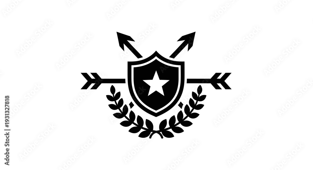 Fototapeta premium Shield with star and crossed arrows.