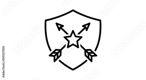 Shield with star and crossed arrows.