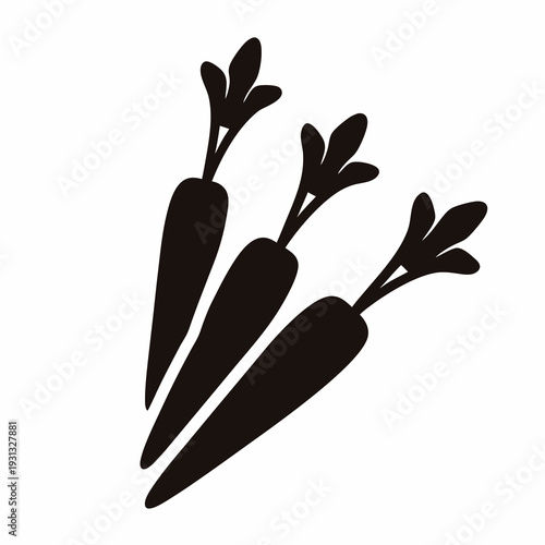 Three fresh carrots black silhouette representing healthy eating and farming bounty