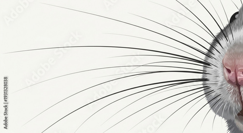 Close up of a cat's face with long whiskers on white background