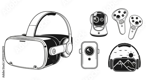 Virtual reality headset and controllers.