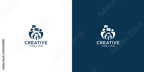 unity human logo and chat bubble logo vector icon