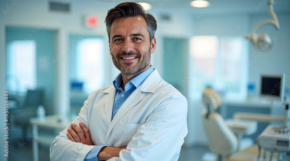 Obraz premium Confident Professional Dentist Portrait in Modern Medical Clinic