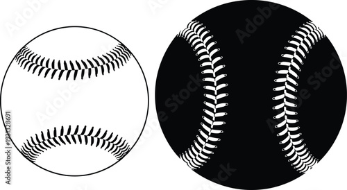 Baseball ball icon set, outline and solid silhouette design for sports team logo, league branding and athletic equipment concept