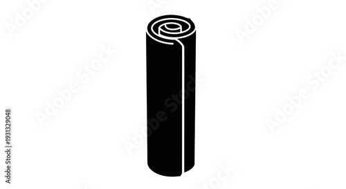 Rolled Up Black Material Icon Representation on a White Background