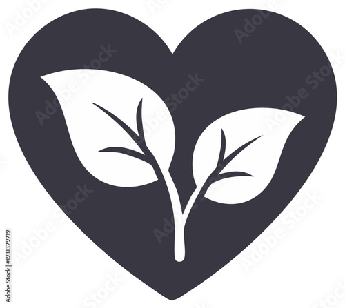 Heart Shaped Icon with Sprouting Plant Symbolizing Love for Nature and Ecology