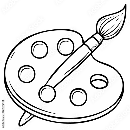 Artistic tools, a painter's palette with brush for mixing colors, creative illustration