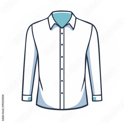Mens white long sleeve button down dress shirt vector icon Formal business or casual clothing graphic illustration