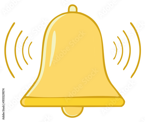 Cartoon illustration of a ringing golden bell symbol for an alert or alarm notification