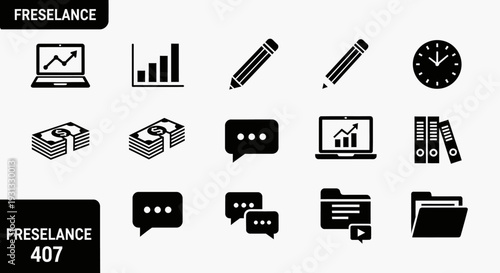 Freelance work icons and symbols.