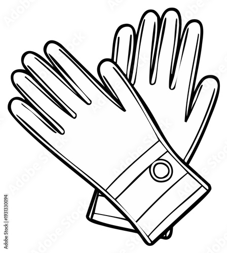 Pair of vector gloves illustration in black and white, simple drawing.